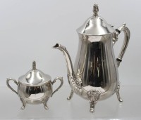 Auktion 375<br>Kaffeekanne mit Zuckerdose, versilbert, ca. H-24,5cm