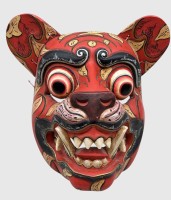 Auktion 375<br>Balinesische Barong-Tigermaske, Holz bunt bemalt, H-23 cm, b-21 cm