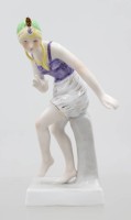 Auktion 375<br>Art-d&eacute;co-Figur einer T&auml;nzerin, Erphila, teilw. farbig staffiert, ca. H-16,5cm