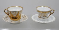 Auktion 375<br>zwei antike Porzellantassen mit Untertassen, 19. Jhd., ca. H-8cm
