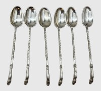 Auktion 375<br>6x Moccal&ouml;ffel mit Rehhufen, versilbert, L-10 cm