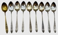 Auktion 375<br>8x Zier Teel&ouml;ffel, versilbert, und einmal vergoldet, L-11 cm