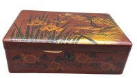 Auktion 375<br>alter China Lackkasten, bemalt, Front besch&auml;digt, 8x25x16 cm
