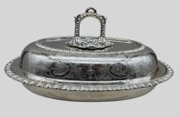 Auktion 375<br>Sammlungsaufl&ouml;sung, versilberte Servierschale, S&amp;B Ltd Sheffield , &auml;lter, Griff etwas locker, ca. H-14cm B-29cm T-22cm, Versilberung erneuert