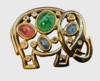 Auktion 375<br>Brosche "Elefant" Double mit Farbsteinen, ca. 4x3 cm