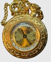 Auktion 375<br>mechan. Damenumh&auml;ngeuhr an langer Double-Kette "Hudson" 17 Rubis, Werk l&auml;uft, Swiss made, verso Blumen