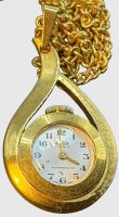 Auktion 375<br>mechan. Damenumh&auml;ngeuhr an langer Double-Kette "Hudson" 17 Rubis, Werk l&auml;uft, Swiss made