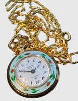 Auktion 375<br>mechan. Damenumh&auml;ngeuhr an langer Double-Kette "Hanowa" 17 Rubis, Werk l&auml;uft, Swiss made, verso Traber