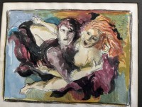 Auktion 375<br>unleserl. sign. erotische Szene, Aquarell,seitl. signiert, in PP, MG ca. 17x22 cm, (gerahmt/Glas auf Wunsch, RG 42x50 cm, Versand auf ihre Gefahr)