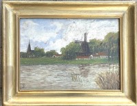 Auktion 375<br>kl. Landschaftsgem&auml;lde, &Ouml;l/Platte, gerahmt, unleserl. monogrammiert, RG 32x41 cm