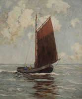 Auktion 375<br>Hans H&Auml;RLANDER (1880-1943), Fischerboot, &Ouml;l/Leinwand doubliert, gerahmt, RG 97 x 86cm (Sperrgutversand, ca. 35 &euro; deutschlandweit)