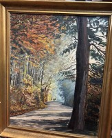 Auktion 375<br>unleserl.  sign. "Waldweg" &Ouml;l/Leinen, gerahmt, RG 60x48 cm