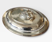 Auktion 375<br>Sammlungsaufl&ouml;sung, antike Servierschale, versilbert, Wechselgriff defekt, EPNS, ca. H-8cm B-28cm, Versilberung erneuert