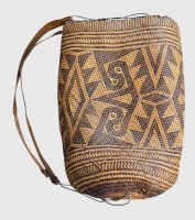 Auktion 375<br>antiker Borneo Rattan Korb: Penan Tribe Woven Reisetasche, gut erhalten, H-ca. 45 cm, D-28 cm