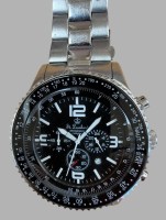 Auktion 376 / Los 2017 <br>St. Leonhard  Chronograph im Fliegeruhr-Design, Geh&auml;use und Verschluss aus Edelstahl. Hochwertiges Miyota OS20-Uhrwerk von Citizen, sehr guter Zustand, Werk nicht gepr&uuml;ft, D-4,8 cm, Band B-2,2 cm