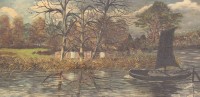 Auktion 376<br>M.Schnaars, norddt. Landschaft mit Plattboot, &Ouml;l/Hartfaser, gerahmt, RG 48 x 87cm