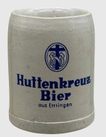 Auktion 376<br>historischer Bierkrug 0,5 L, Brauerei Huttenkreuz (historisch verbunden mit dem Gasthaus/Hotel Erbprinz in Ettlingen)guter Zustand, H-12,5 cm