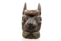 Auktion 376<br>fig&uuml;rl. Deckeldose, Hase mit Monokel, wohl Terrakotta, 1x Ohr geklebt, alter ?, ca. H-25,5cm T-20cm
