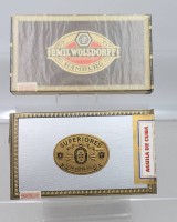 Auktion 376<br>2x div. Zigarrenk&auml;sten, orig. verschlossen, Emil Wolsdorff Kommanditgesellschaft Hamburg und Superiores Flor Extra Fina - Aguila de Cuba