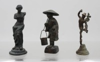 Auktion 376<br>3x div. kl. Figuren, wohl alle Bronze, Altersspuren, ca. H-12cm