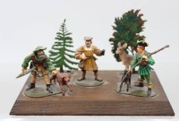 Auktion 376<br>Zinnfiguren auf Platte, bemalt, Jagdszene, Platte ca. 12 x 19cm
