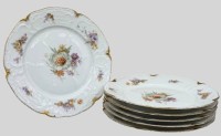 Auktion 376<br>6x gr. Speiseteller "Rosenthal" Sansscouci, Blumendekor, Goldrand  tw. etwas berieben, um 1900, D-25 cm