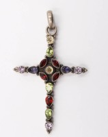 Auktion 376<br>Kreuzanh&auml;nger, Sterling, Amethyst, Peridot, Granat und Citrin, ca. 9gr., 6,5 x 4,5cm