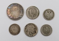 Auktion 376<br>6x div. M&uuml;nzen, Silber, 3x Deutsches Reich, USA, Frankreich, 1x Medaille, zus. 21,7gr.