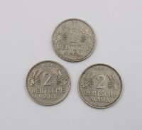 Auktion 376<br>3x 2-Deutsche-Mark-St&uuml;cke1951
