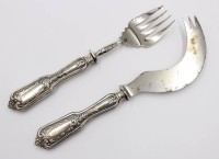 Auktion 376<br>antikes Fischvorlegebesteck, Russland, Griffe Silber -84-, Altersspuren, ca. L-20cm
