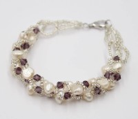 Auktion 376<br>Armband, 925er Silber, SW-Perlen und Amethyst, 10,9gr., L-20cm