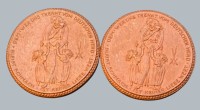 Auktion 376<br>2x kl. Meissen Plaketten 5 Mark  "Oberschlesiens Dank", wohl Notgeld, B&ouml;ttger Steinzeug, D-4 cm