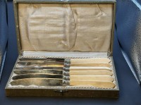 Auktion 376<br>6x Obstmesser in orig. Kasten, L-17 cm, Klingen Rein-Nickel
