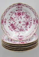 Auktion 376<br>6 x Mittelteller Meissen Indisch Purpur mit Goldrand und Zier .