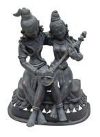 Auktion 376<br>Bronze, hinduistisches G&ouml;tterpaar Shiva und Parvati , musizierend, auf Lotus-Thron, stark patiniert, wohl 19.Jhd., H-13 cm, B-10,5 cm