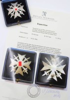 Auktion 376<br>Spanienkreuz in Silber mit Schwertern im blauen Etui. R&uuml;ckseitig mit 900 gestempelt.