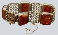 Auktion 376<br>Silberarmband-835- mit Bernsteinen, Fischlandschmuck, L-18 cm, 31 gr