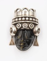 Auktion 376<br>Vintage-Brosche, Sterlingsilber u. Obsidian, Talleres de Los Ballesteros, Mexico, zus. ca. 37,7gr., ca. 5 x 3,5cm