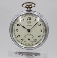 Auktion 376<br>vintage mechanische Taschenuhr, UMF Ruhla, Modell &bdquo;Saturn&ldquo;, Werk l&auml;uft, Gebrauchsspuren, ca. D-4,2cm
