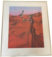 Auktion 376<br>Paul Wunderlich (1927-2010), 1977 "Falknerin" grosse Lithografie, in Platte bezeichnet, ger/Glas, Versand ohne Rahmung, Motivgr&ouml;sse ca. 66x51 cm