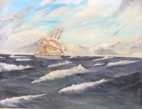 Auktion 376<br>W. M&uuml;ller '75, Segler in st&uuml;rmischer See, &Ouml;l/Leinwand, restau. bed&uuml;rftig, gerahmt, RG 47  x 57cm
