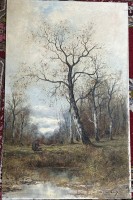 Auktion 376<br>Gertrud Steinbach,(1871-?) "Reisigsammlerin am Wehr" &Ouml;l/Platte, 73x46 cm