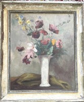 Auktion 376<br>Helmuth WESTHOFF (1891-1977) "Blumen in Vase" &Ouml;l/Platte, verso Skizze, ge4rahmt, RG 68x58 cm