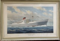 Auktion 376<br>kUNSTDRUCK/LITHOGRAPHIE "Port Brisbane" Frachter, ger/Glas, RG 79x53 cm, fleckig,