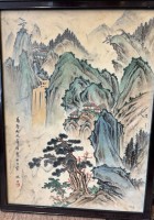 Auktion 376<br>Chines. Bild, wohl Lithografie??, unge&ouml;ffnet, gerahmt/Glas, RG 65x48 cm