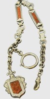 Auktion 376<br>versilberte Uhrenkette mit Goldfluss, Wappenanh&auml;nger, L-ca. 28 cm