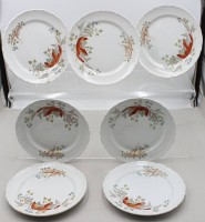 Auktion 376<br>7x Speiseteller, Krebstierdekor, Villeroy u. Boch, &auml;lter, ca. D-23,5cm