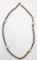 Auktion 376<br>Halskette, H&auml;matit und Modeschmuckperlen, goldfarben, ca. L-44cm