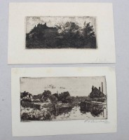Auktion 376<br>2 div. kl. Landschaftsradierungen, Antoine VOLLON (1833-1900) und  Willem van Leusden (1886-1974), je ungerahmt, ca. BG 9,5 x 15,5cm