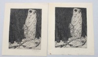 Auktion 376<br>2x Willi Geiger (1878-1971), Eule, Radierungen, 1x signiert, 1x Blatt mit Altersspuren, je ungerahmt, ca. BG 16 x 13cm